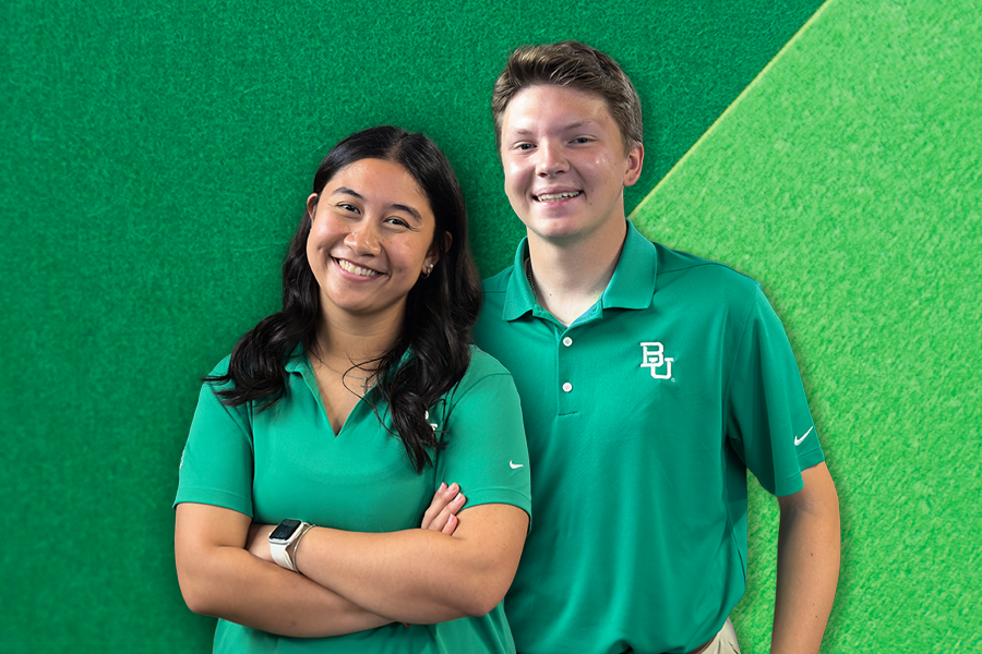 Connections graphic for Baylor Line Camp episode with headshots of guests Olivia Knapp and Matthew Peterson