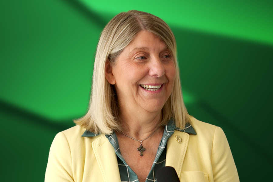 Photo of President Livingstone from podcast interview on Baylor Connections graphic